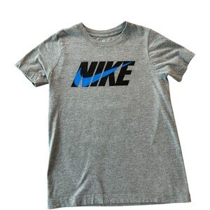 Nike Gray Graphic T-Shirt with Blue Logo - Youth Small